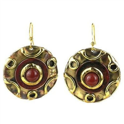 Carnelian Disk Brass Earrings Handmade and Fair Trade