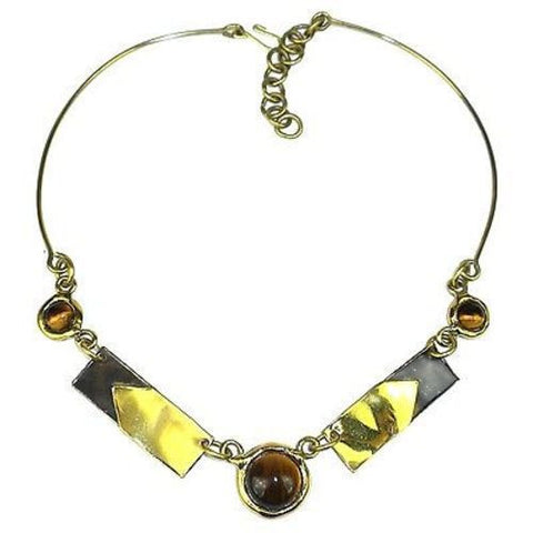 Tiger Eye "To the Point" Brass Necklace Handmade and Fair Trade