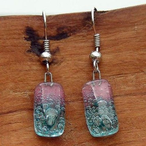 Pink and Blue Bubble Small Glass Earrings Handmade and Fair Trade