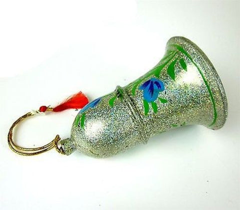 Papier Mache Bell Ornament - 4 inch - Silver Glitter Handmade and Fair Trade