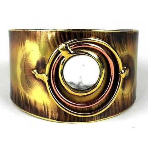 Concentric Howlite Brass and Copper Cuff Handmade and Fair Trade