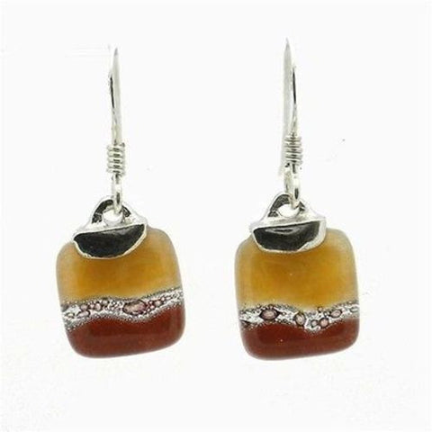 Caramel Mini Glass Square Earrings with Sterling Silver Handmade and Fair Trade