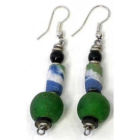 Handcrafted Vintage Green Glass Bead Earrings - Kenya