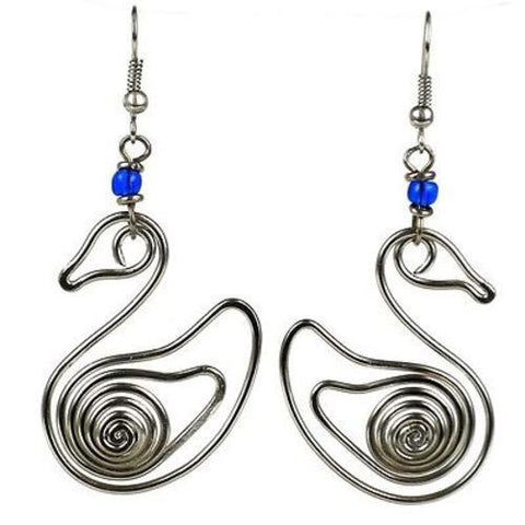 Handmade Silver Plated Wire Duck Earrings Handmade and Fair Trade